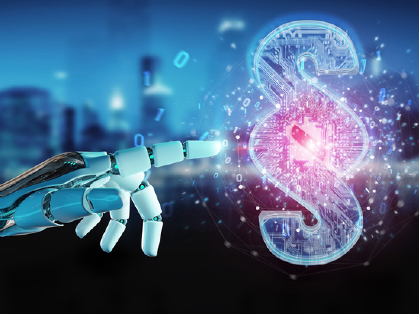 AI-robot peker mot et symbol for lovparagraf på 3D bakgrunn