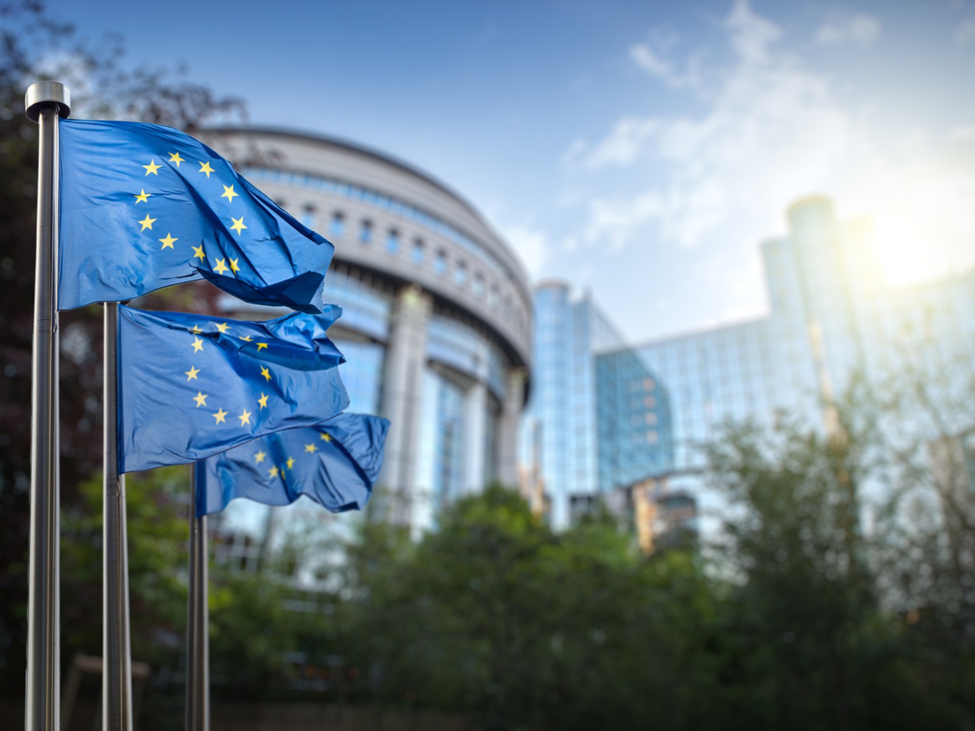 EU flagg for parlamentsbygningen i Brusselsels