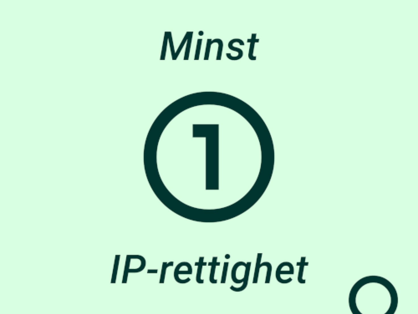 Illustrasjon med teksten "Minst 1 IP-rettighet" og et ikon av en lyspære nederst til høyre. I midten er tallet 1 inne i en sirkel.